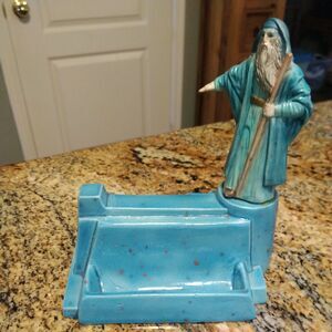BLUE GANDOLF WIZARD CARD HOLDER CERAMIC WIZARDS FANTASY MYSTICAL Signed